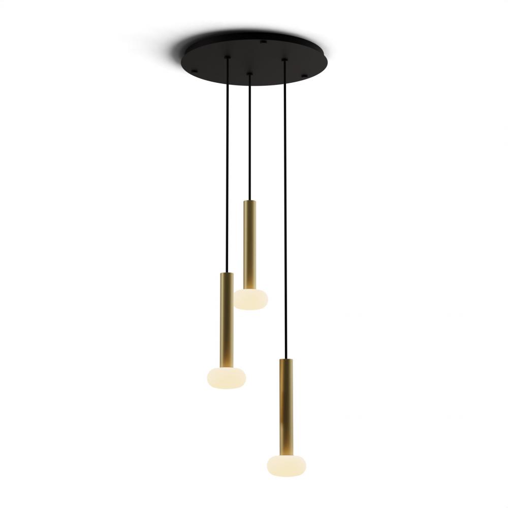 Combi Pendant 12" Circular 3 Combo Brass with Matte Black Canopy, Glass Ball attachment, Suspens