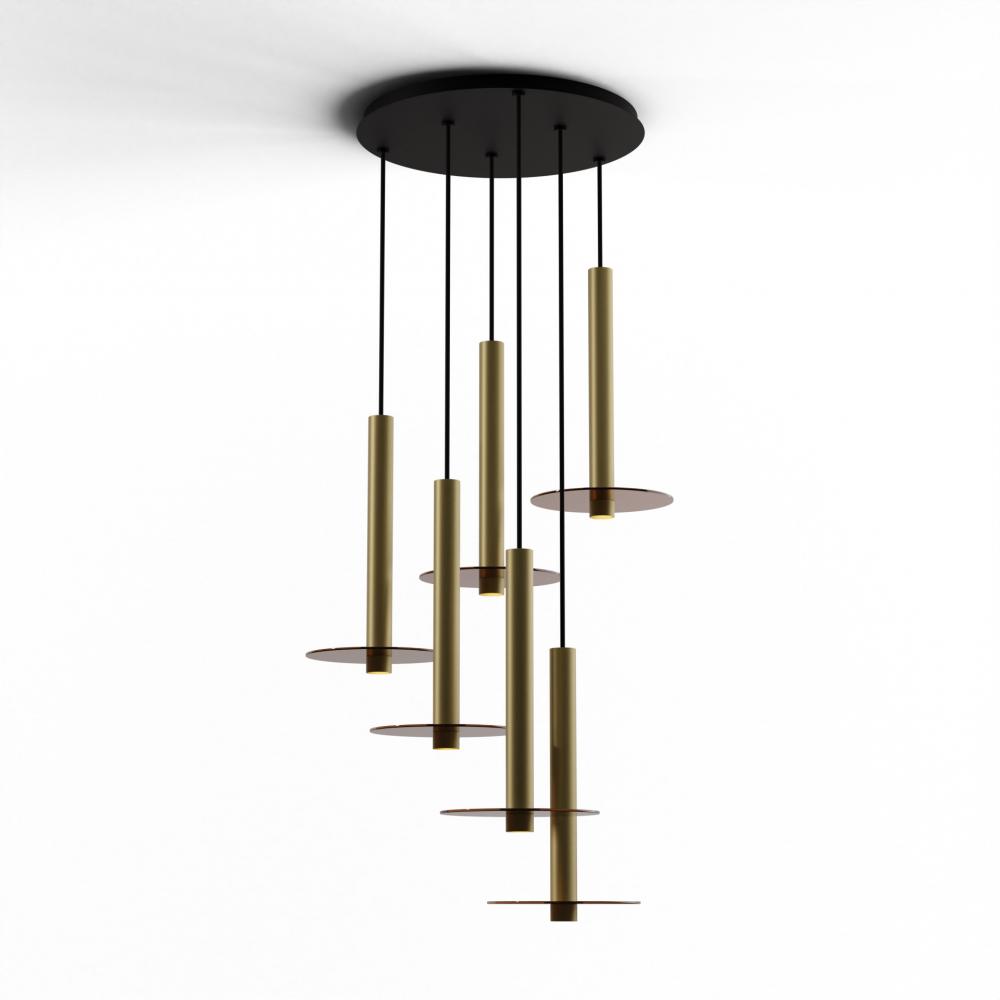 Combi Pendant 16" Circular 6 Combo Brass with Matte Black Canopy