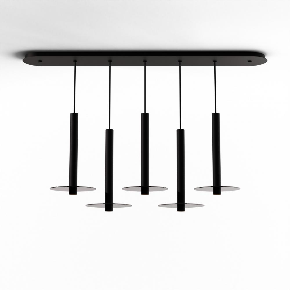 Combi Pendant 16" Linear 5 Combo Matte Black with Matte Black Canopy