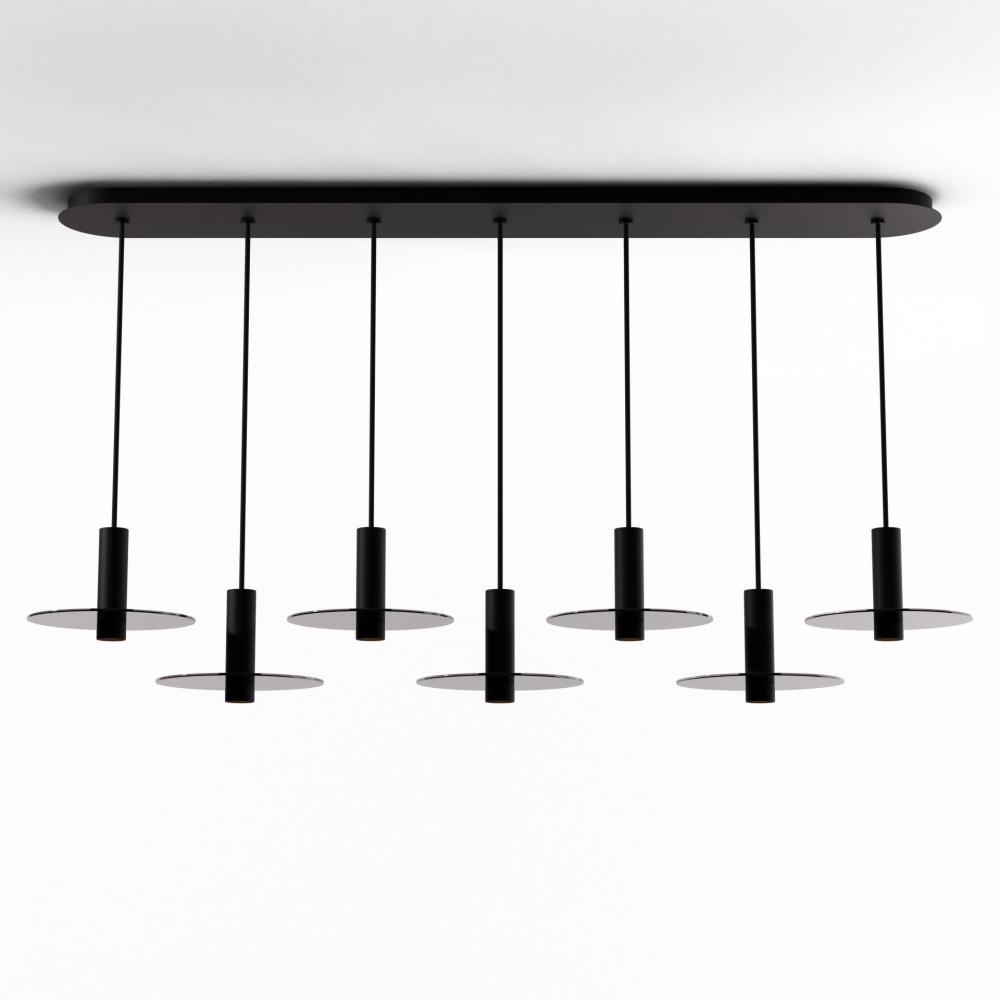 Combi Pendant 6" Linear 7 Combo Matte Black with Matte Black Canopy, 9" glass plate (Dark Gr