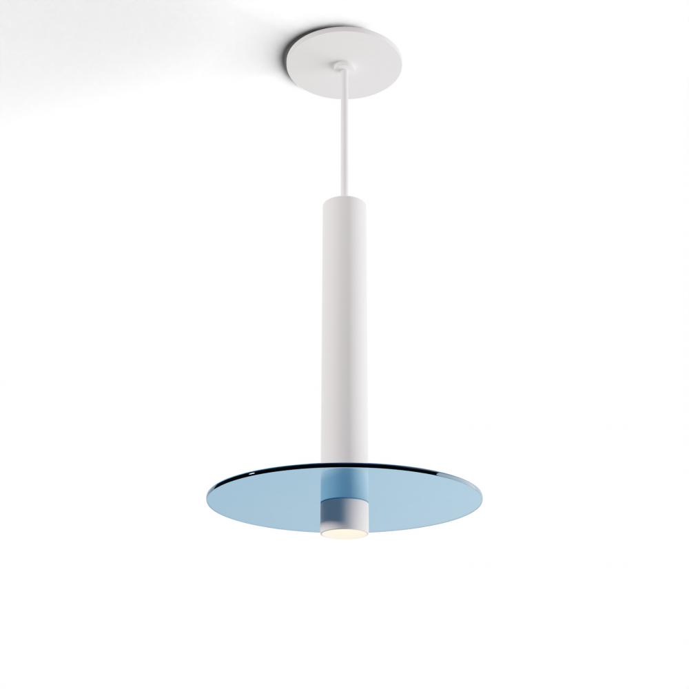 Combi Pendant 12" Single Unit Matte White with Matte White Canopy, 9" glass plate (Blue) att