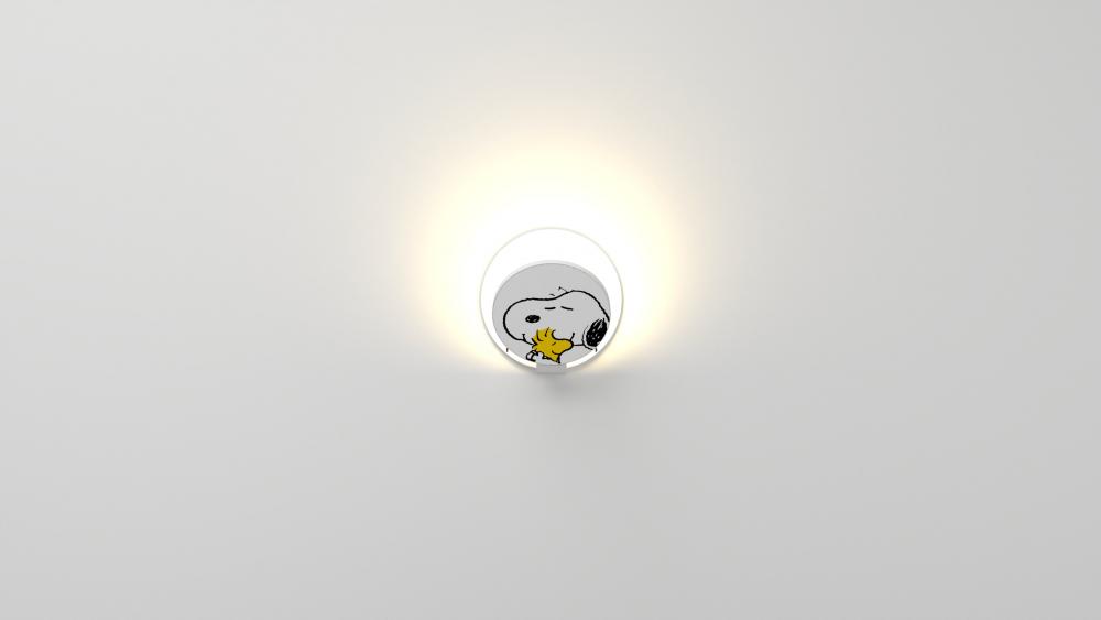 Peanuts® Gravy Wall Sconce - Matte White body, Snoopy Woodstock plates - Plug-in