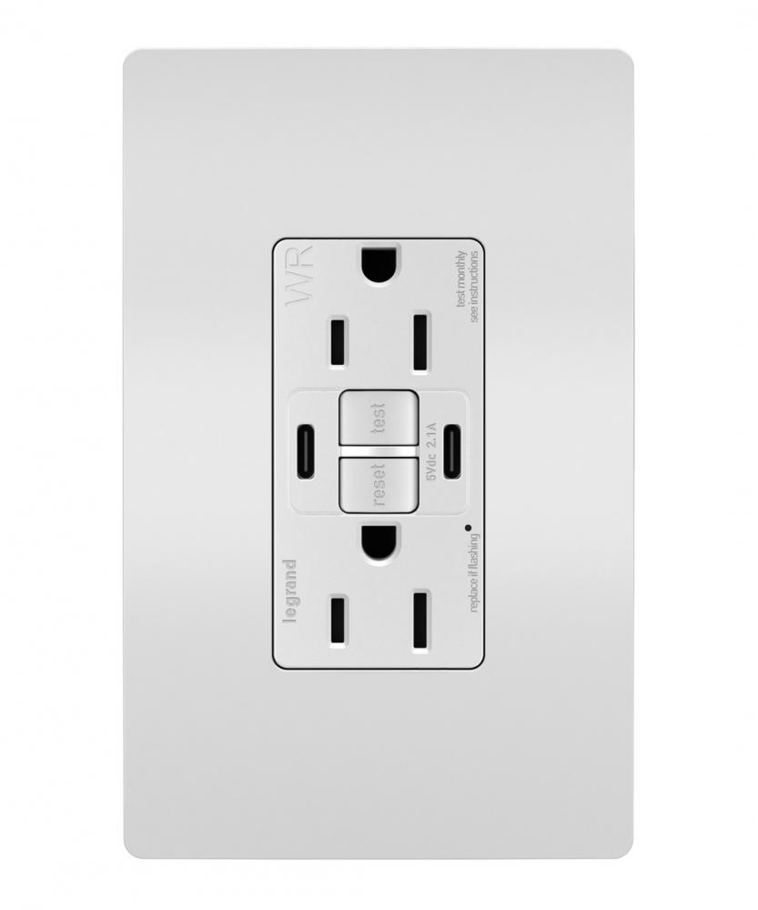 radiant Tamper-Resistant 15A Duplex Self-Test GFCI Receptacles wt SafeLock Protection, USB Type