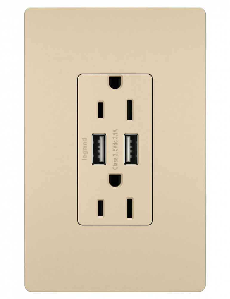 radiant® 15A Tamper-Resistant USB Outlet, Ivory