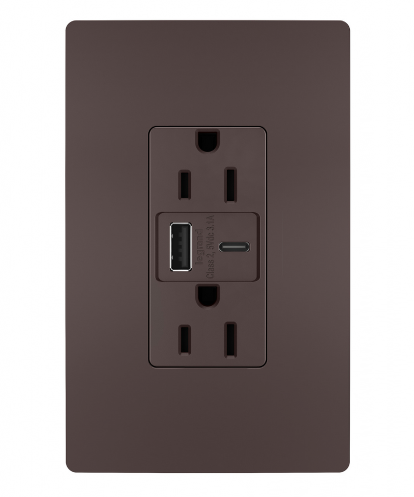 radiant® 15A Tamper-Resistant USB Type A/C Outlet, Dark Bronze