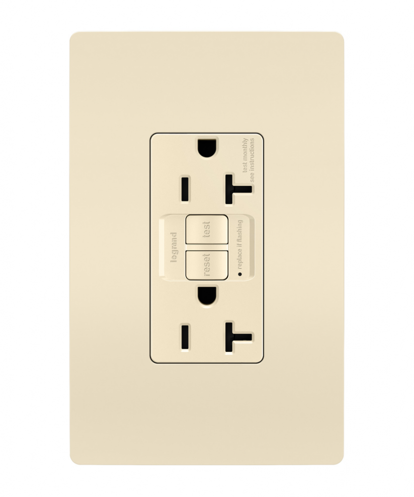 radiant® Tamper-Resistant 20A Duplex Self-Test GFCI Receptacle with SafeLock® Protection, Light Almo