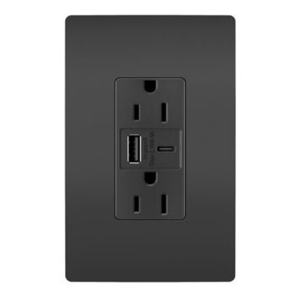 radiant® 15A Tamper-Resistant Ultra-Fast USB Type A/C Outlet, Black (10 pack)