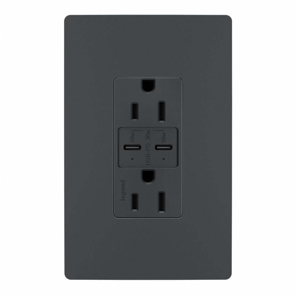 radiant® 15A Tamper Resistant Ultra Fast PLUS Power Delivery USB Type C/C Outlet, Graphite (6 pack)