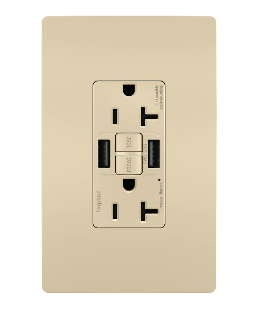 radiant® Tamper-Resistant 20A Duplex Self-Test GFCI Receptacles with SafeLock® Protection, Type A/A 