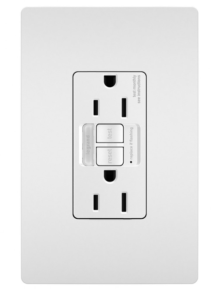 radiant® Tamper-Resistant 15A Duplex Self-Test GFCI Receptacles with SafeLock® Protection and Night 