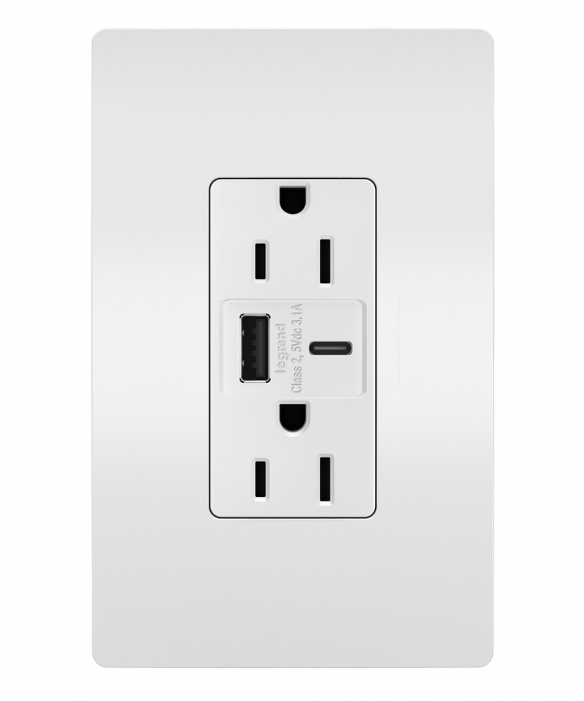 radiant® 15A Tamper-Resistant USB Type A/C Outlet, White