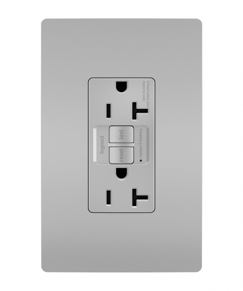 radiant® Tamper-Resistant 20A Duplex Self-Test GFCI Receptacle with SafeLock® Protection, Gray