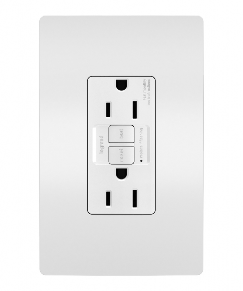 radiant® Tamper-Resistant 15A Duplex Self-Test GFCI Receptacles with SafeLock® Protection, White