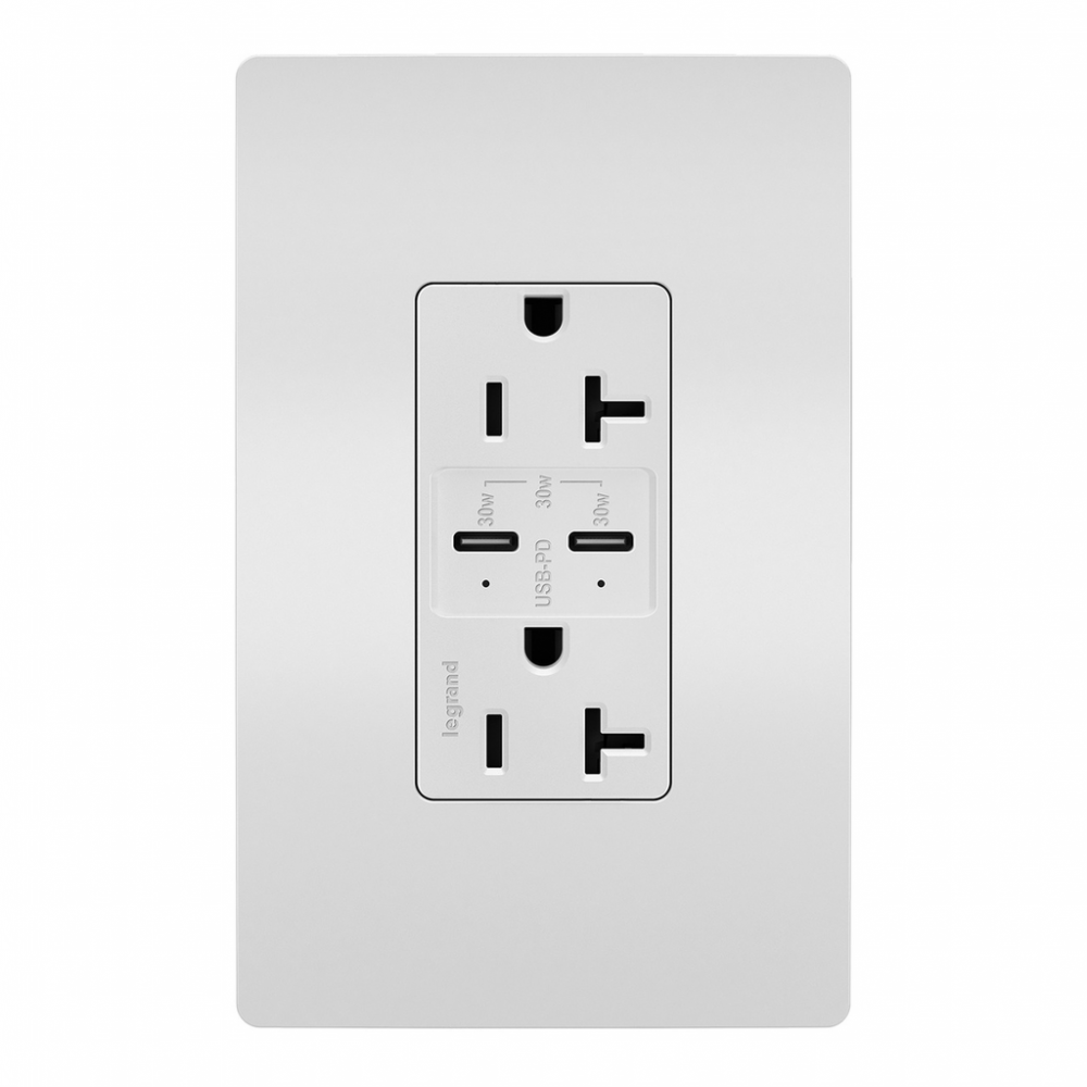 radiant? 20A Tamper Resistant Ultra Fast PLUS Power Delivery USB Type C/C Outlet, White (6 pack)