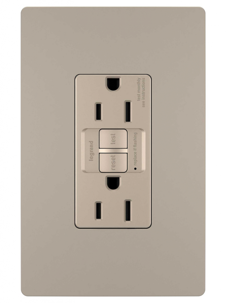 radiant® Tamper-Resistant 15A Duplex Self-Test GFCI Receptacles with SafeLock® Protection, Nickel CC