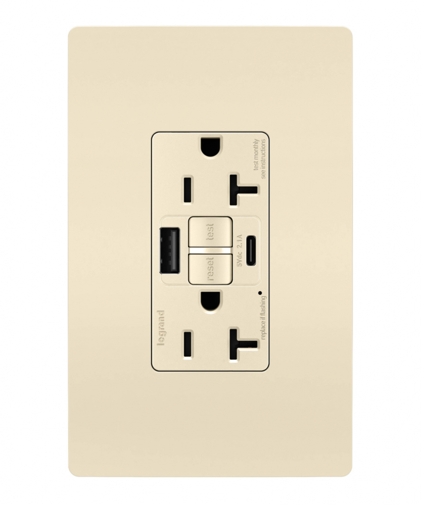 radiant® Tamper-Resistant 20A Duplex Self-Test GFCI Receptacles with SafeLock® Protection, Type A/C 