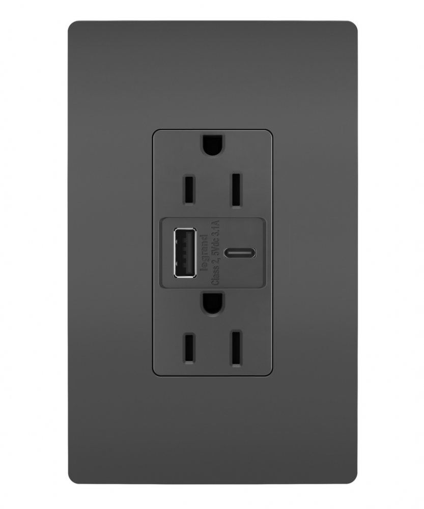 radiant® 15A Tamper-Resistant USB Type A/C Outlet, Black