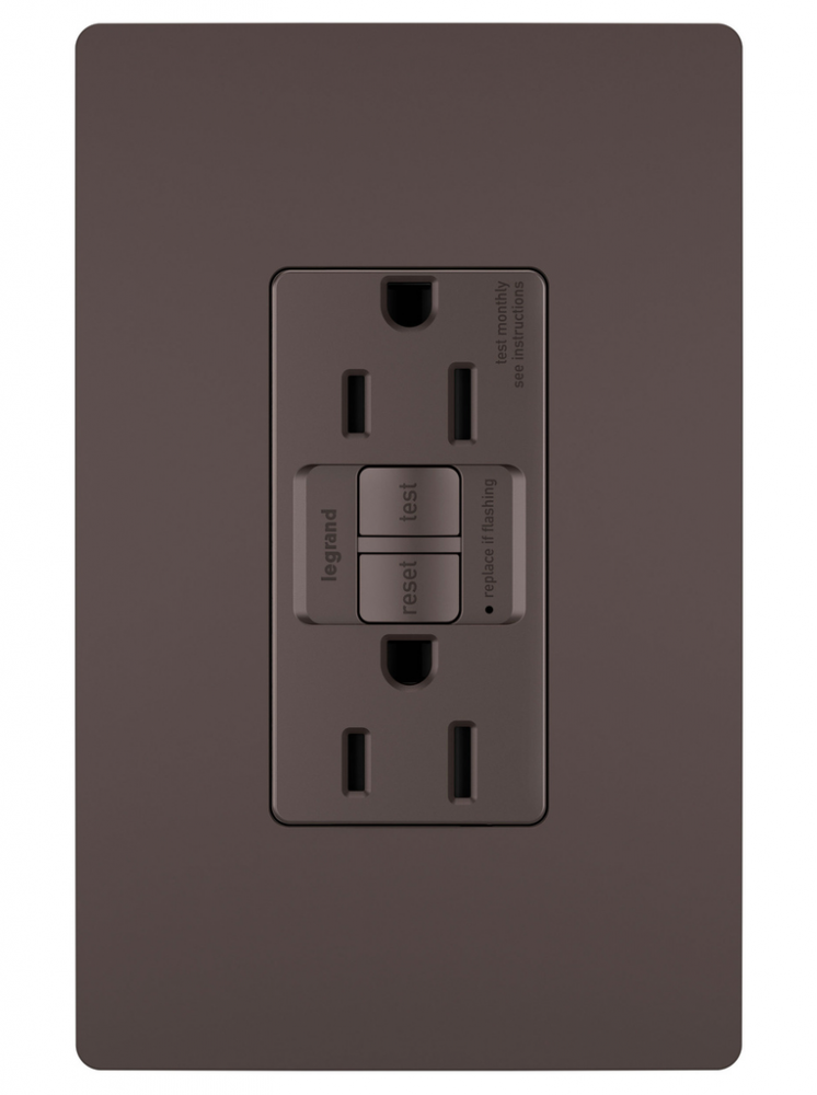 radiant® Tamper-Resistant 15A Duplex Self-Test GFCI Receptacles with SafeLock® Protection, Dark Bron