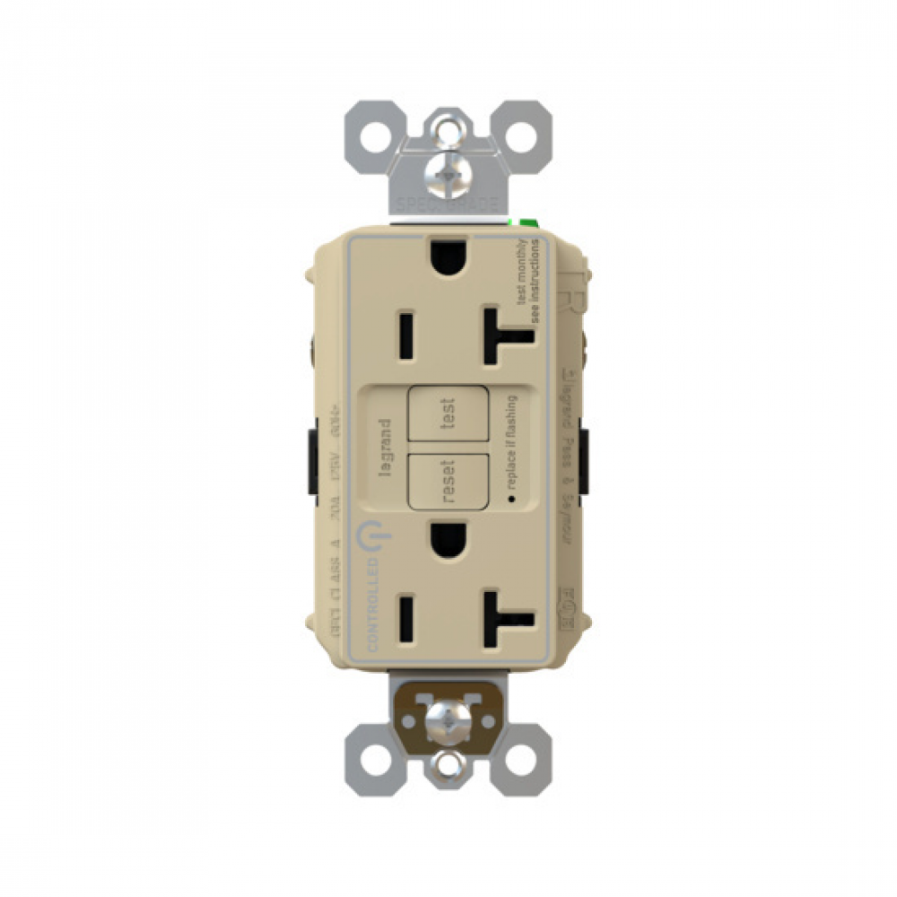 radiant? Tamper-Resistant and Dual Controlled 20A Duplex Self-Test GFCI Receptacles with SafeLock?