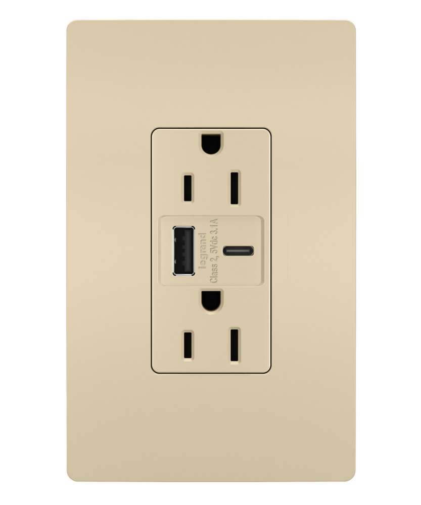 radiant® 15A Tamper-Resistant USB Type A/C Outlet, Ivory