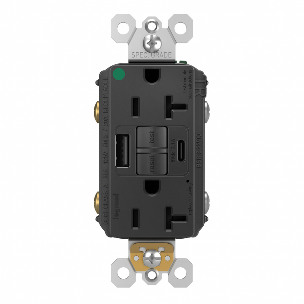 radiant? Hospital Grade Tamper-Resistant 20A Duplex Self-Test GFCI Receptacles with SafeLock?