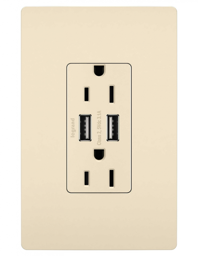 radiant® 15A Tamper-Resistant USB Outlet, Light Almond