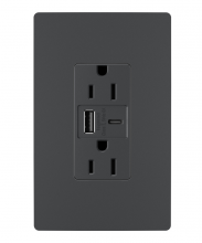 Legrand Radiant R26USBAC6G - radiant® 15A Tamper-Resistant Ultra-Fast USB Type A/C Outlet, Graphite