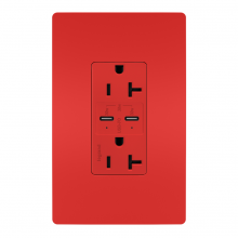 Legrand Radiant TR20USBPDRED - radiant® 20A Tamper Resistant Ultra Fast PLUS Power Delivery USB Type C/C Outlet, Red