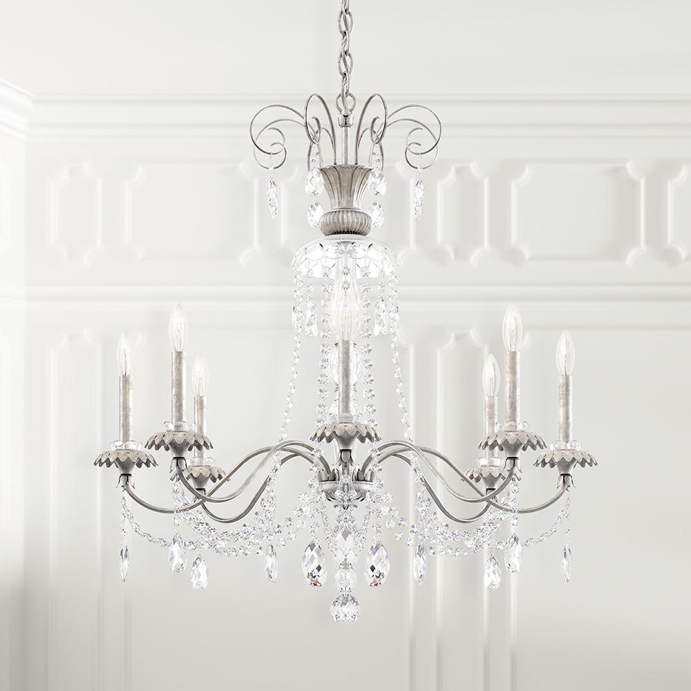 Helenia 8 Light 120V Chandelier in Antique Silver with Heritage Handcut Crystal