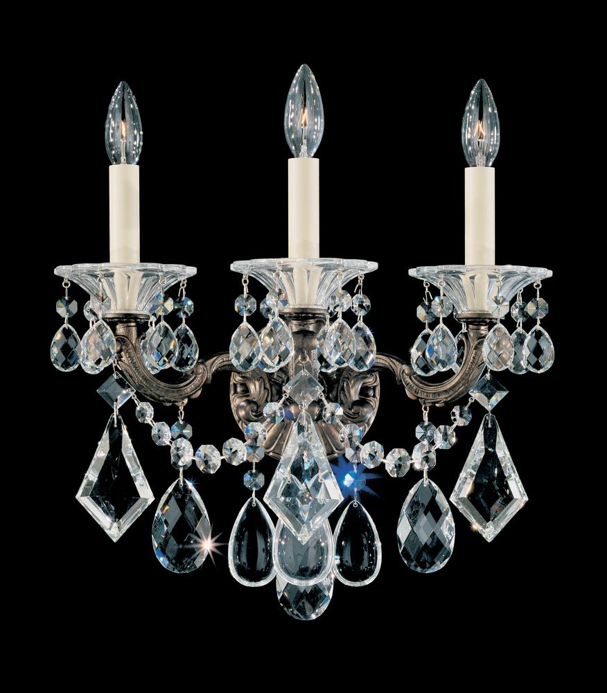 La Scala 3 Light 120V Wall Sconce in Antique Silver with Radiance Crystal