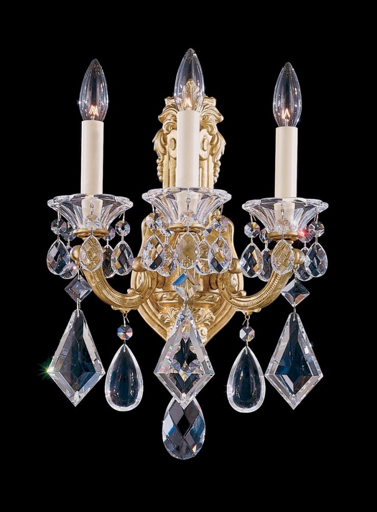 La Scala 3 Light 120V Wall Sconce in Antique Silver with Clear Heritage Handcut Crystal