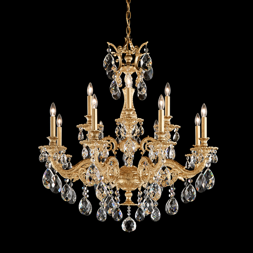 Milano 12 Light 120V Chandelier in Florentine Bronze with Clear Heritage Handcut Crystal