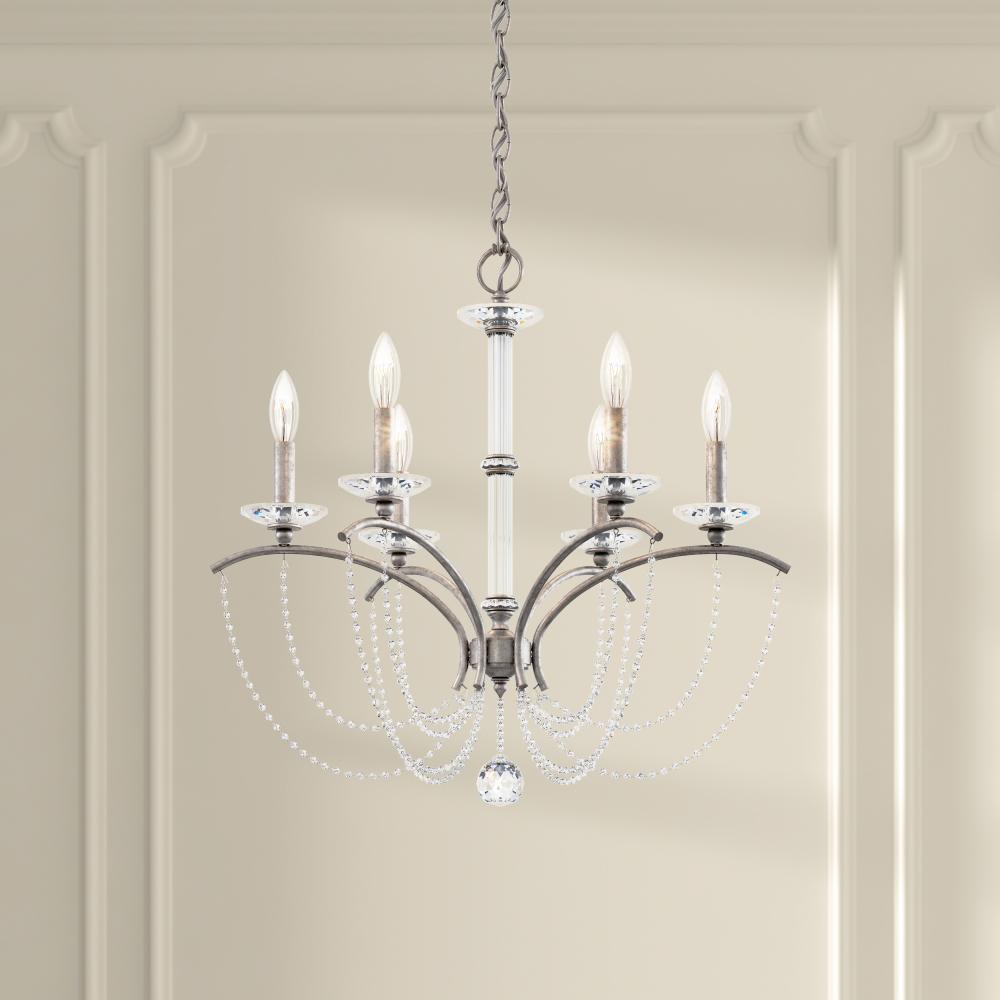 Priscilla 6 Light 120V Chandelier in Antique Silver with Dark Grey Pearl