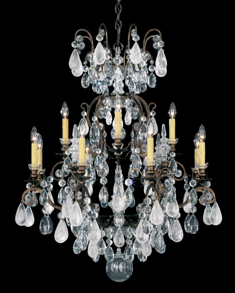 Renaissance Rock Crystal 13 Light 120V Chandelier in Antique Pewter with Clear Crystal and Rock Cr