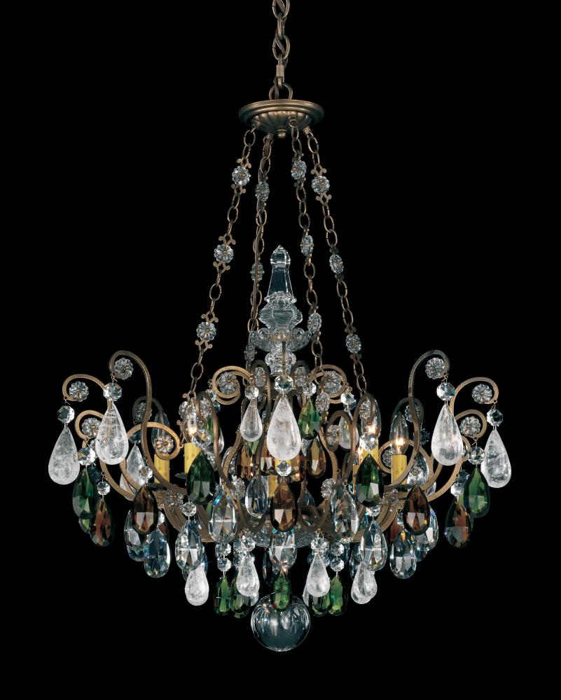 Renaissance Rock Crystal 8 Light 120V Pendant in Antique Pewter with Amethyst & Black Diamond Quar