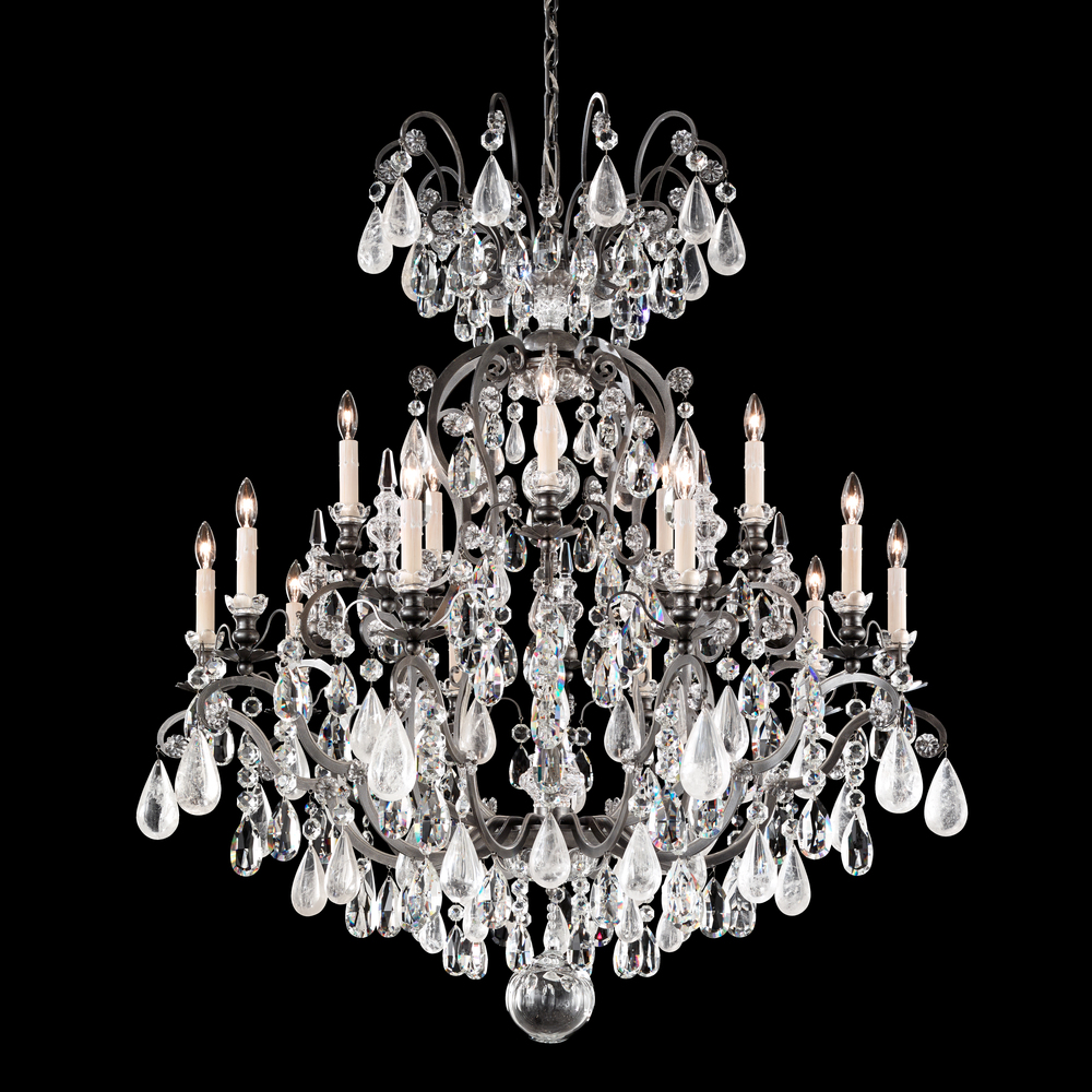 Renaissance Rock Crystal 16 Light 120V Chandelier in Antique Pewter with Clear Crystal and Rock Cr