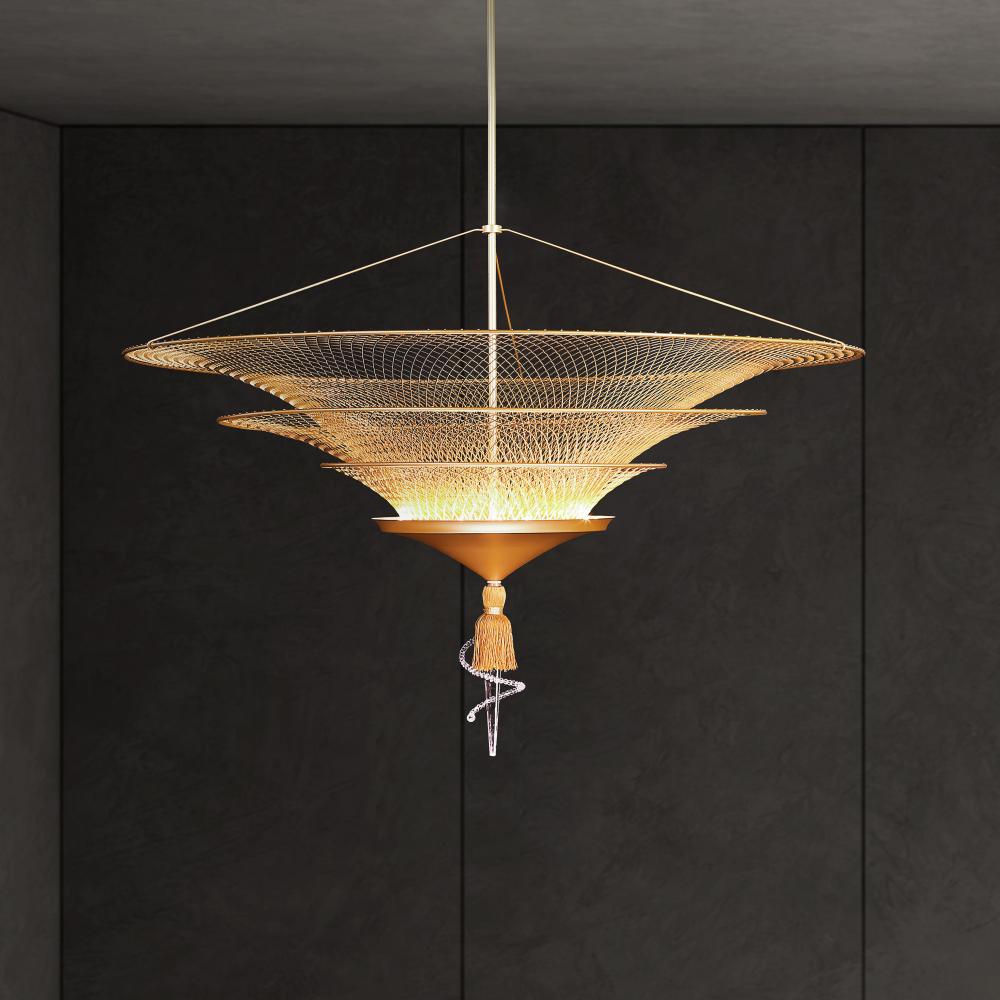 Veneto 34in LED 3000K/3500K/4000K 120V-277VV Pendant in Gold with Clear Heritage Handcut Crystal