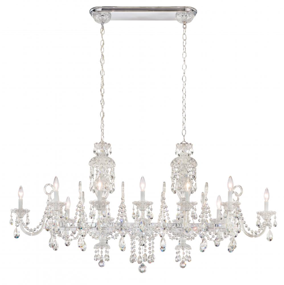 Sterling 12 Light 120V Linear Chandelier in Polished Silver with Clear Heritage Handcut Crystal