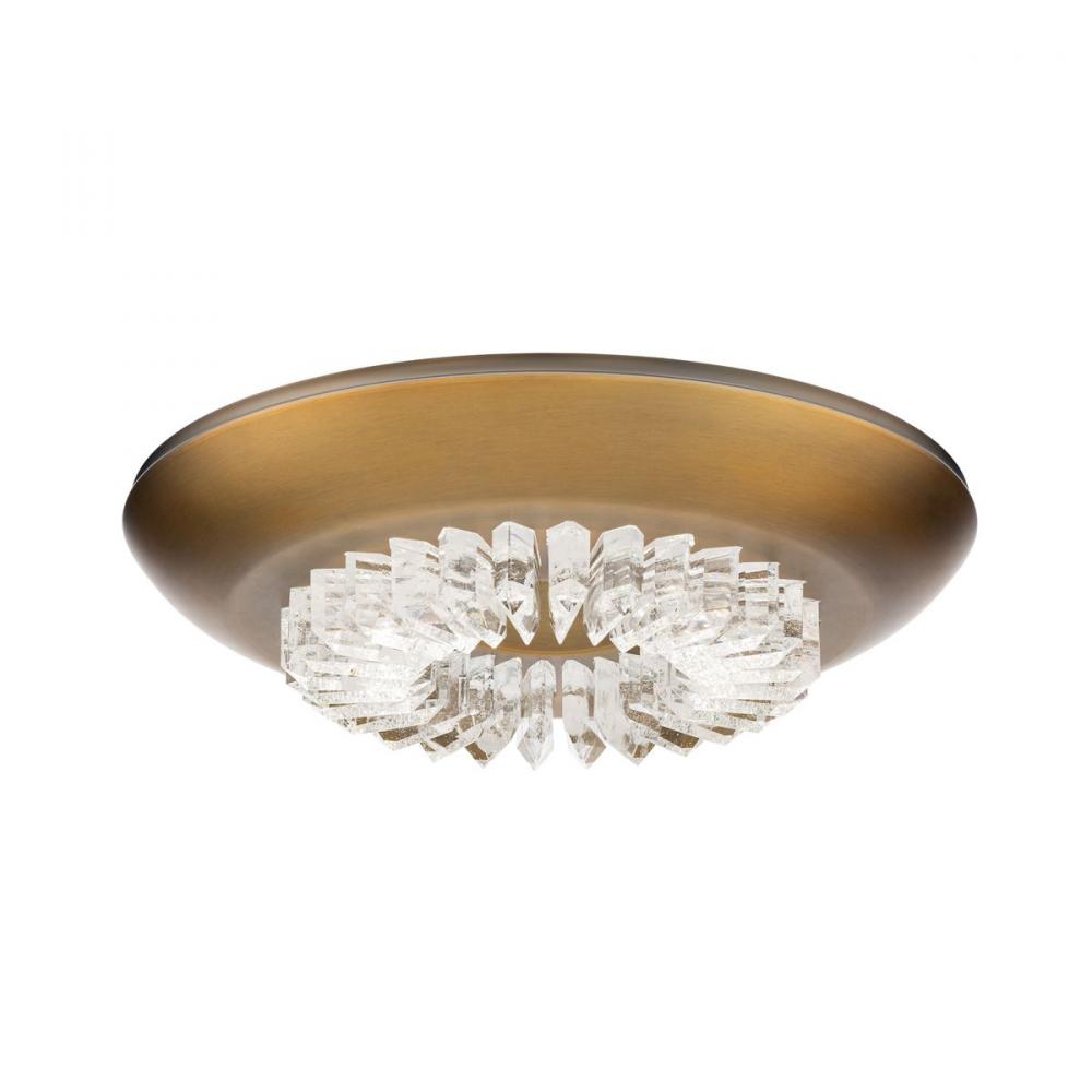 Bellaire 16in 120/277V LED Flush Mount in Aged Brass with Optic Haze Quartz