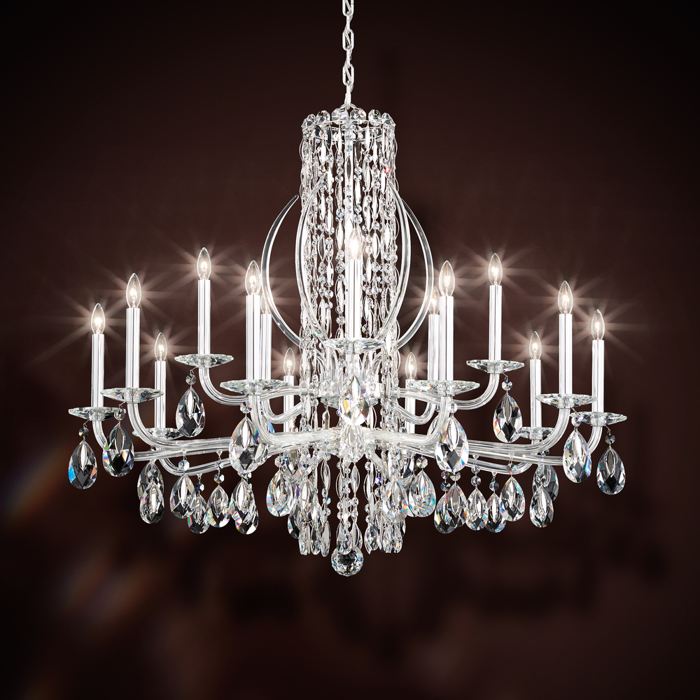 Siena 15 Light 120V Chandelier in Polished Stainless Steel with Heritage Handcut Crystal