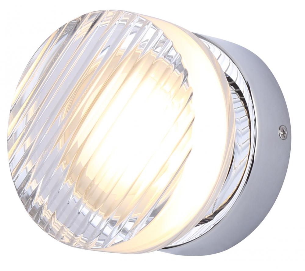 BENNI 5.375 in. 1 Light Chrome Integrated LED Wall Light with Clear Acrylic Shade, Adjustable Color