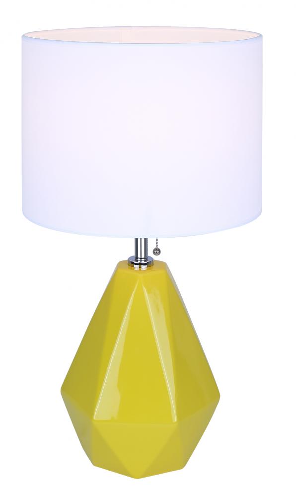 Persei 1 Light Table Lamp with Mustard Yellow and Chrome Finish and White Shade