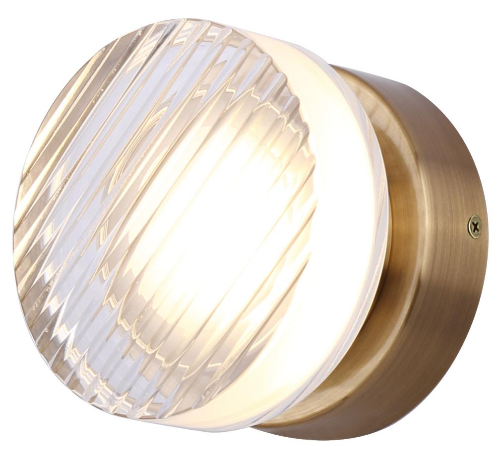 BENNI 5.375 in. 1 Light Gold Integrated LED Wall Light with Clear Acrylic Shade, Adjustable Color Te