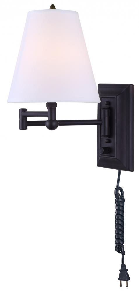 Wall, IWF1D ORB -G-, Swing Arm 1 Lt Wall Fixture, On/Off Switch, Fabric Shade, 60W Type C, 6.875 IN