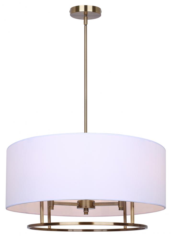 3 Lt 24inch Width Rod Chandelier, White Fabric Shade, 60W Type C, 24inch W x 14.75 - 62.75inch H