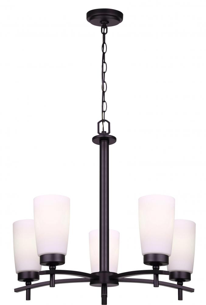 Portia, ICH326A05BK, MBK Color, 5 Lt Chandelier, Flat Opal Glass, 60W Type A, 22" W x 21" H