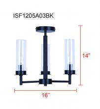 Canarm ISF1205A03BK - BENSON, ISF1205A03BK, MBK Color, 3 Lt Semi-Flush, Clear Glass, 60W Type C, 16inch W x 14inch H