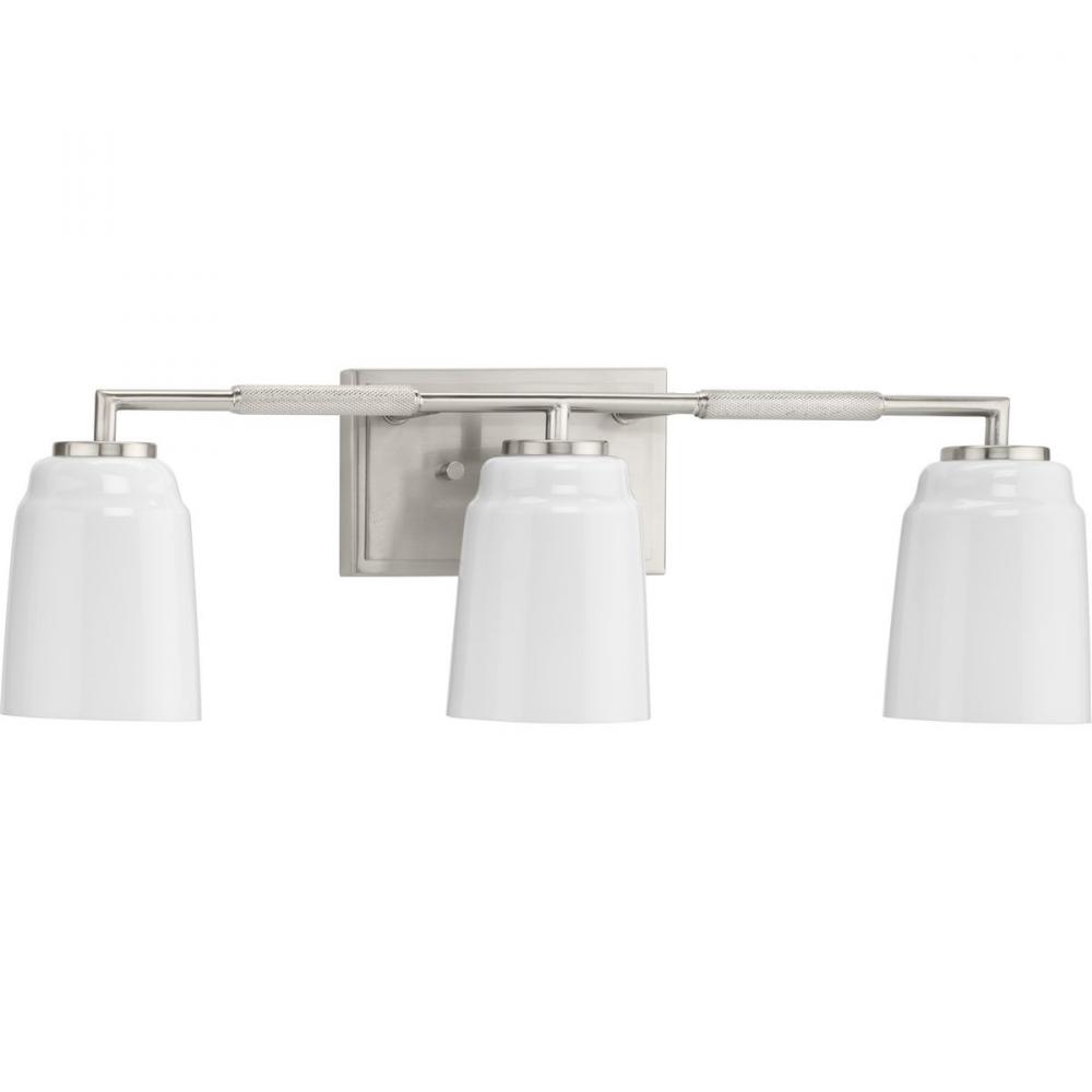 Spenser Collection Three-Light Brushed Nickel Industrial Vanity Light