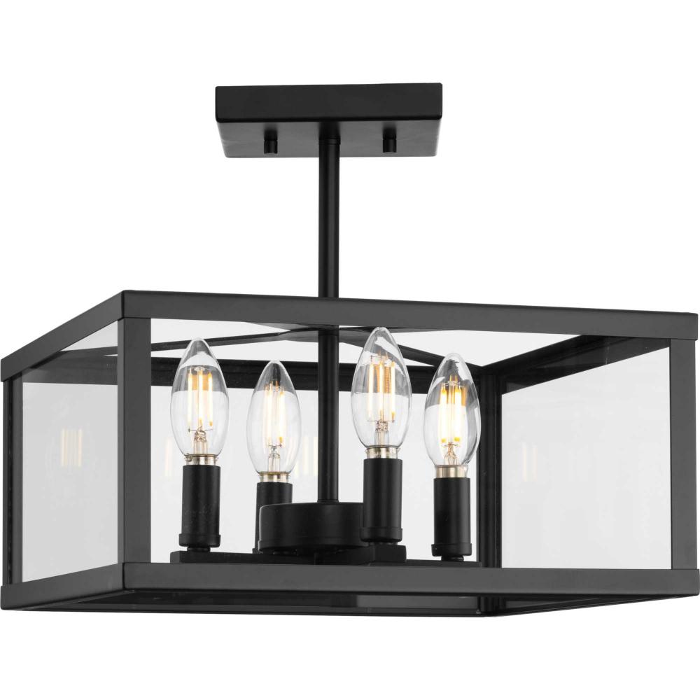 Hilllcrest Collection 13 in. Four-Light Matte Black Transitional Semi-Flush Mount Light