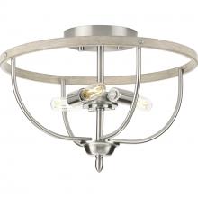 Progress P350211-009 - Vinings Collection Three-Light Brushed Nickel and Grey Washed Oak Flush Mount Ceiling Light